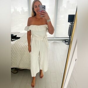 Club Monaco Pinstripe White Wide Leg Jumpsuit